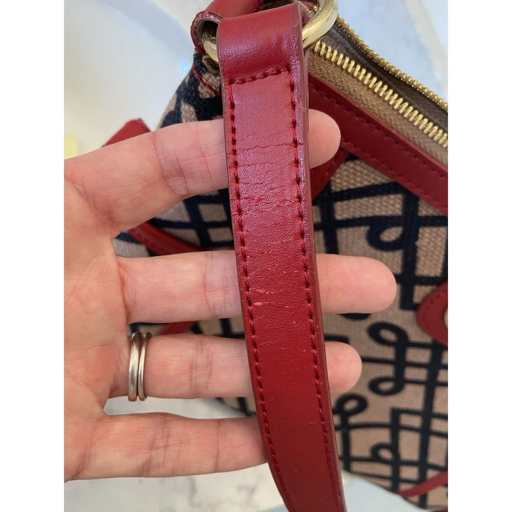 SPARTINA 449 Daufuskie Island Brown Black Linen Geometric Red‎ Leather Purse